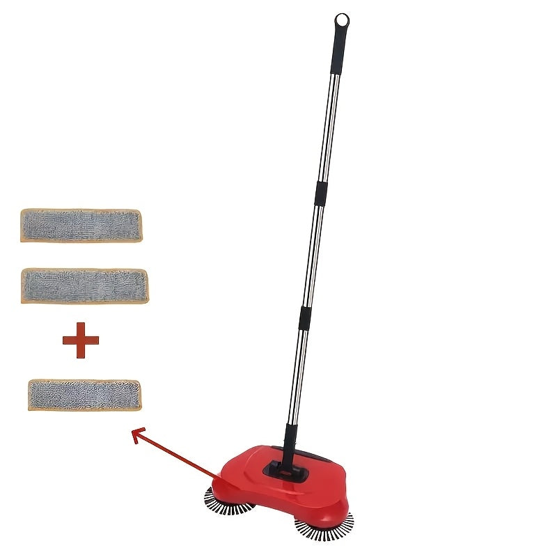 3-in-1 Manual Push Sweeper Vacuum for Pet Hair Dust and Debris on Hardwood Tile Floors