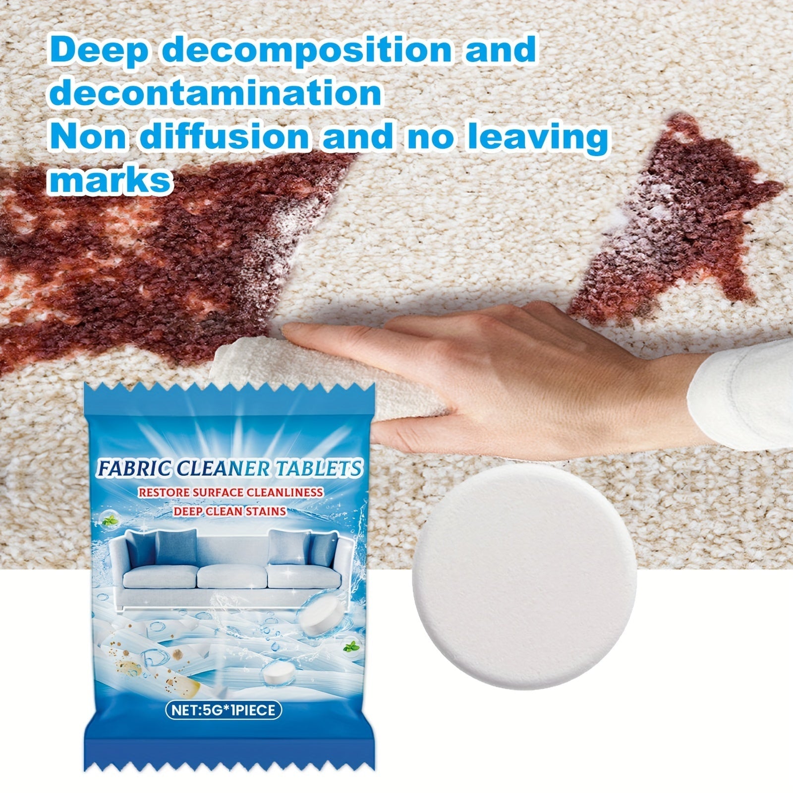 Matraslar, gilamlar va divanlar uchun mato tozalash tabletkalari, 5g, umumiy maqsadli sitrik kislota