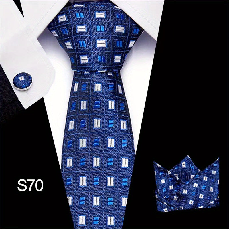 Men's Tie Set with Cufflinks and Square Scarf for Business Formal Wear