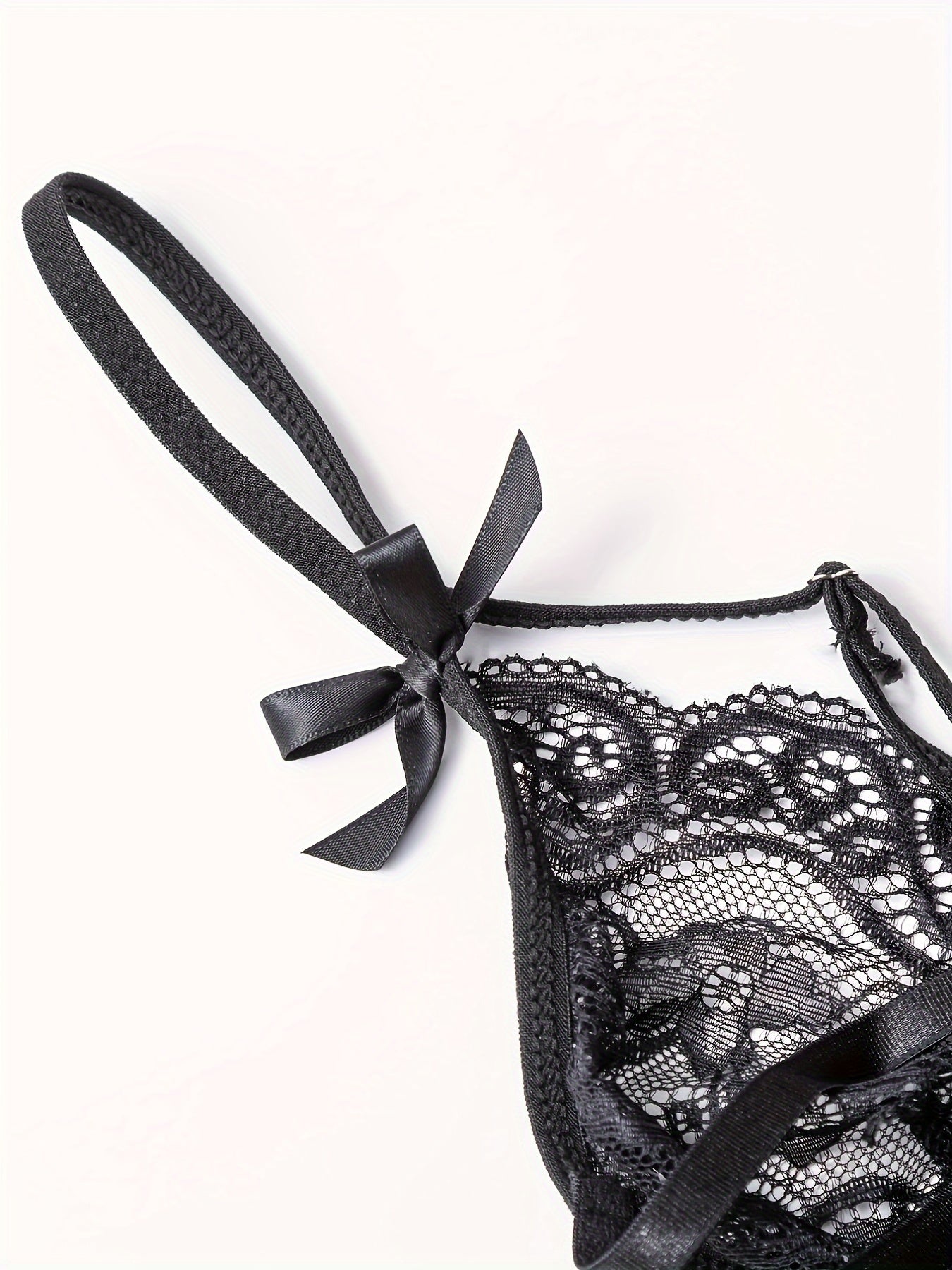 Women's Floral Lace Teddy with Bow Knot Detail Backless Thong Bodysuit