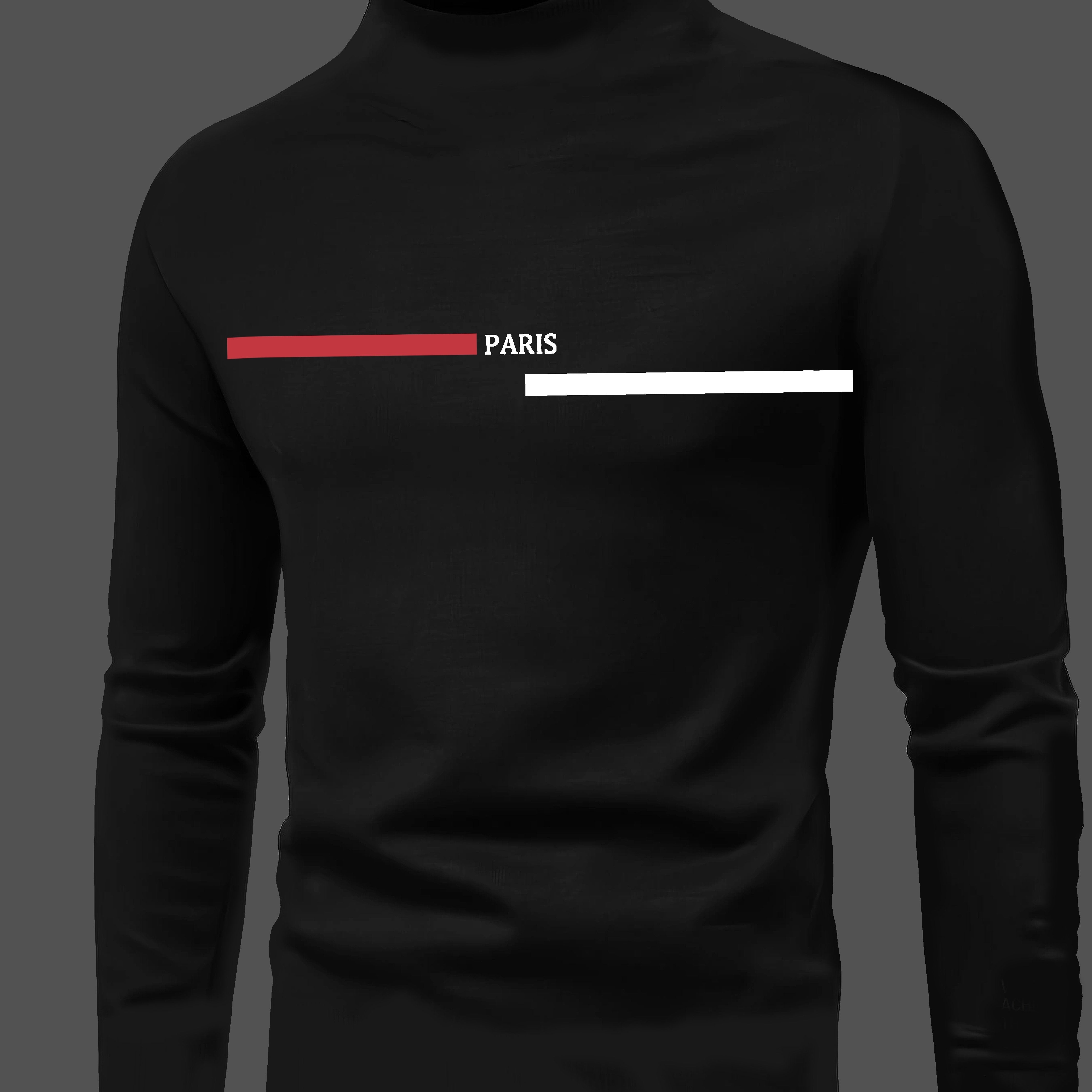 Men's Long Sleeve T-Shirt with Paris Print Crew Neck Knit Polyester Casual Top for Spring Fall