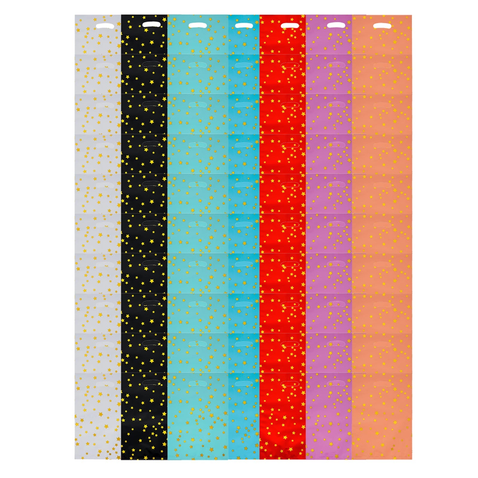 Set of 70 Reusable Gift Bags with Star Pattern, Handles, Multiple Colors