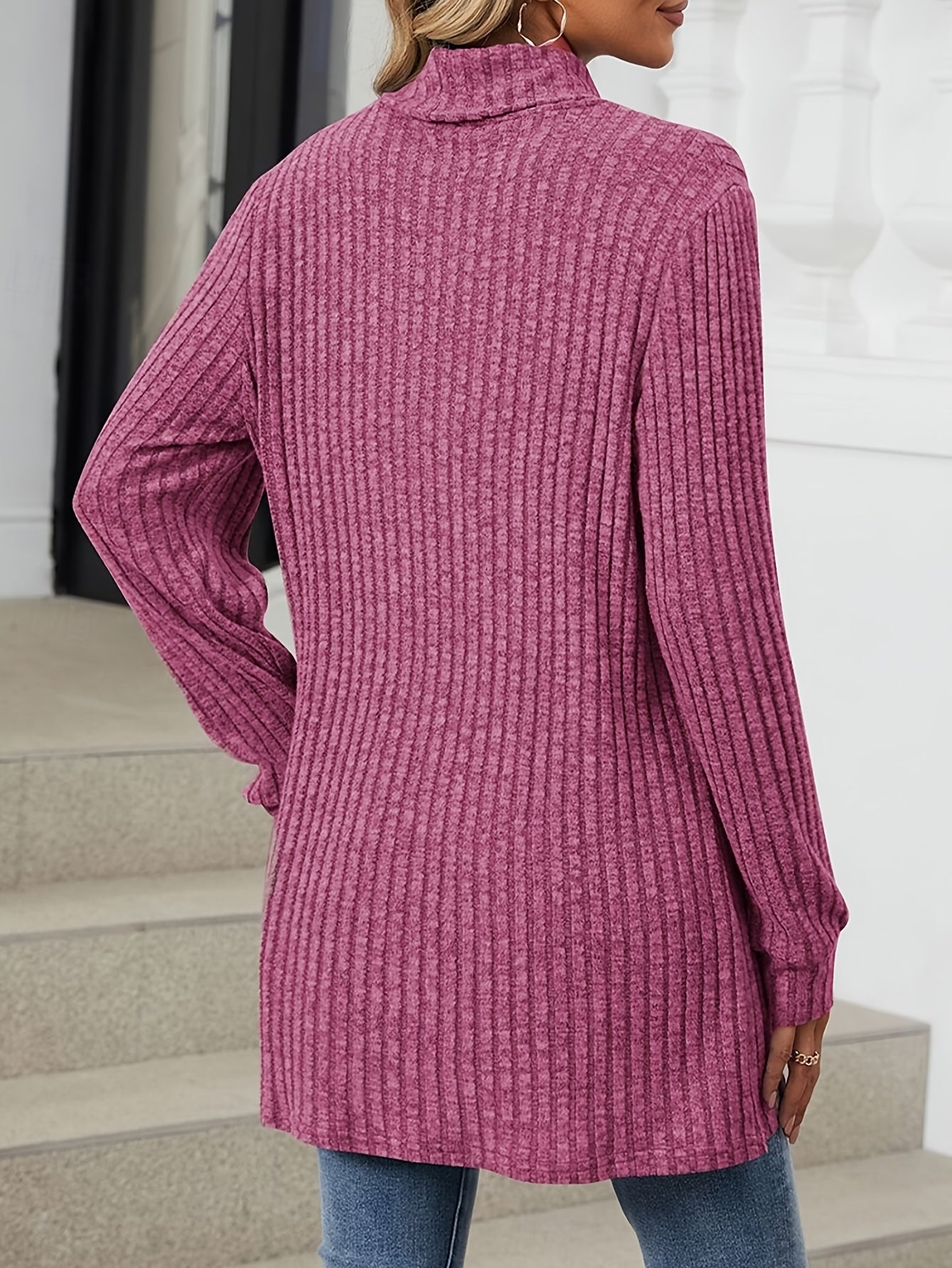 Plus Size Long Sleeve Top with Pockets Polyester Knit Solid Color