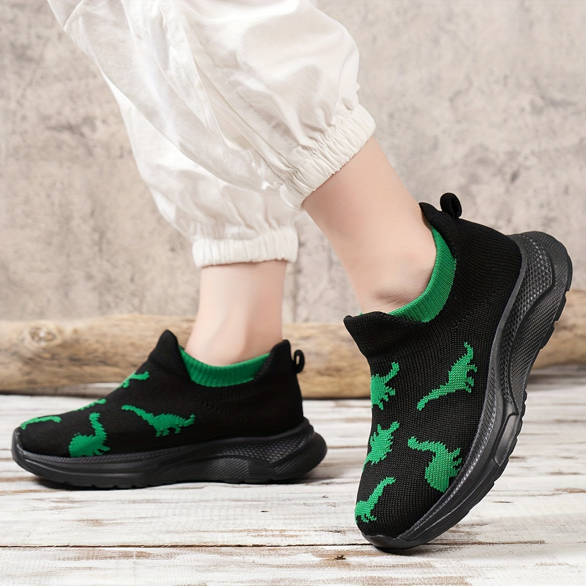 Kids' Sneakers Boys Girls Slip-On Casual Sports Embroidered Dinosaur Spider Thick Sole