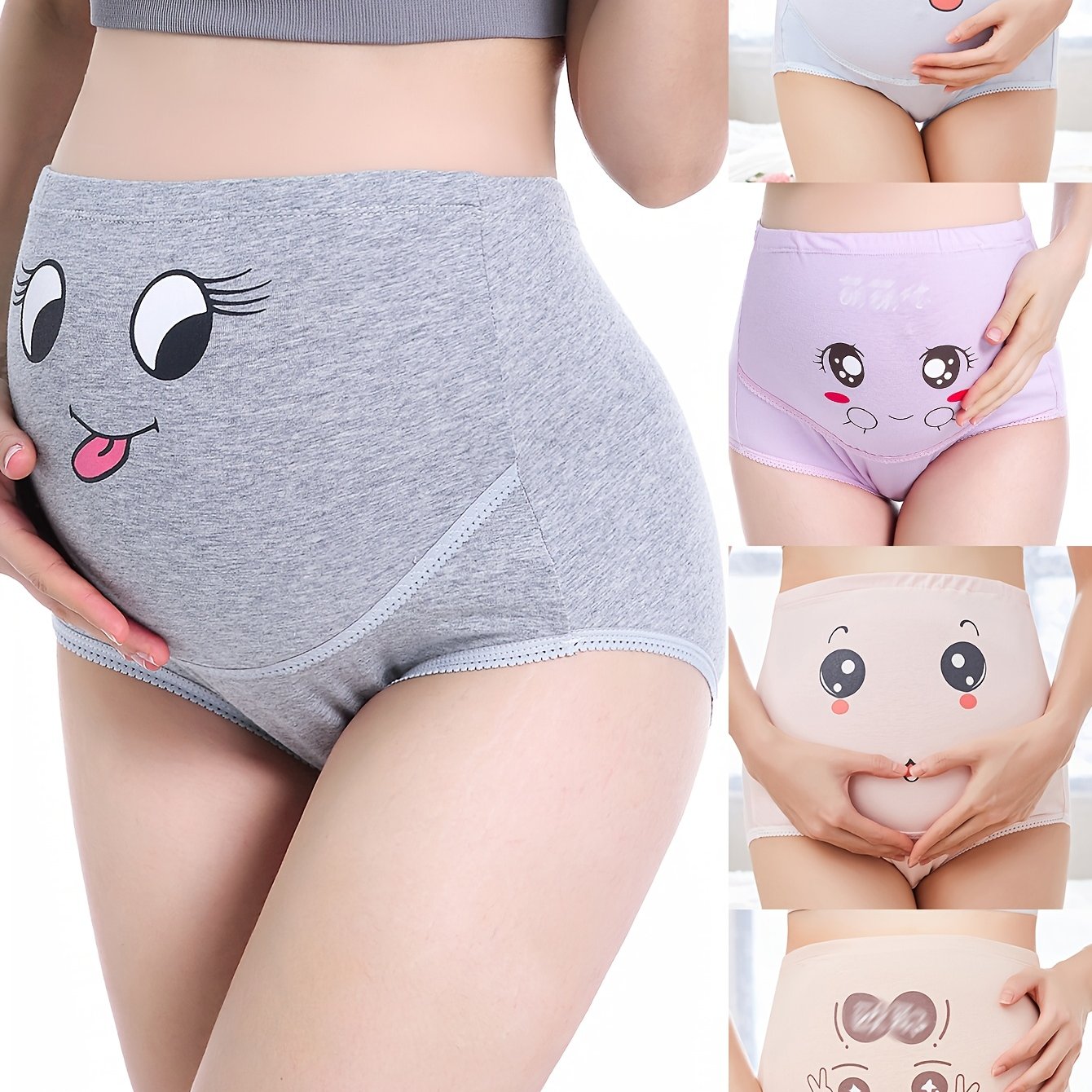 Women's Cotton Maternity Panties High Waist Cartoon Design Medium Stretch Comfortable