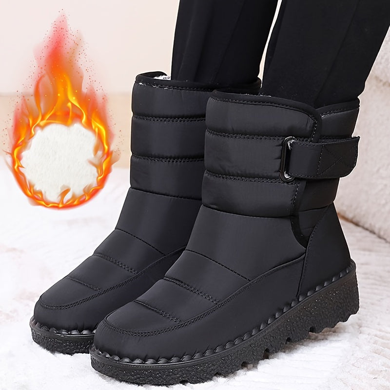 Women's Mid Heel Snow Boots Water-Resistant Fabric All-Season Sizes 36-43