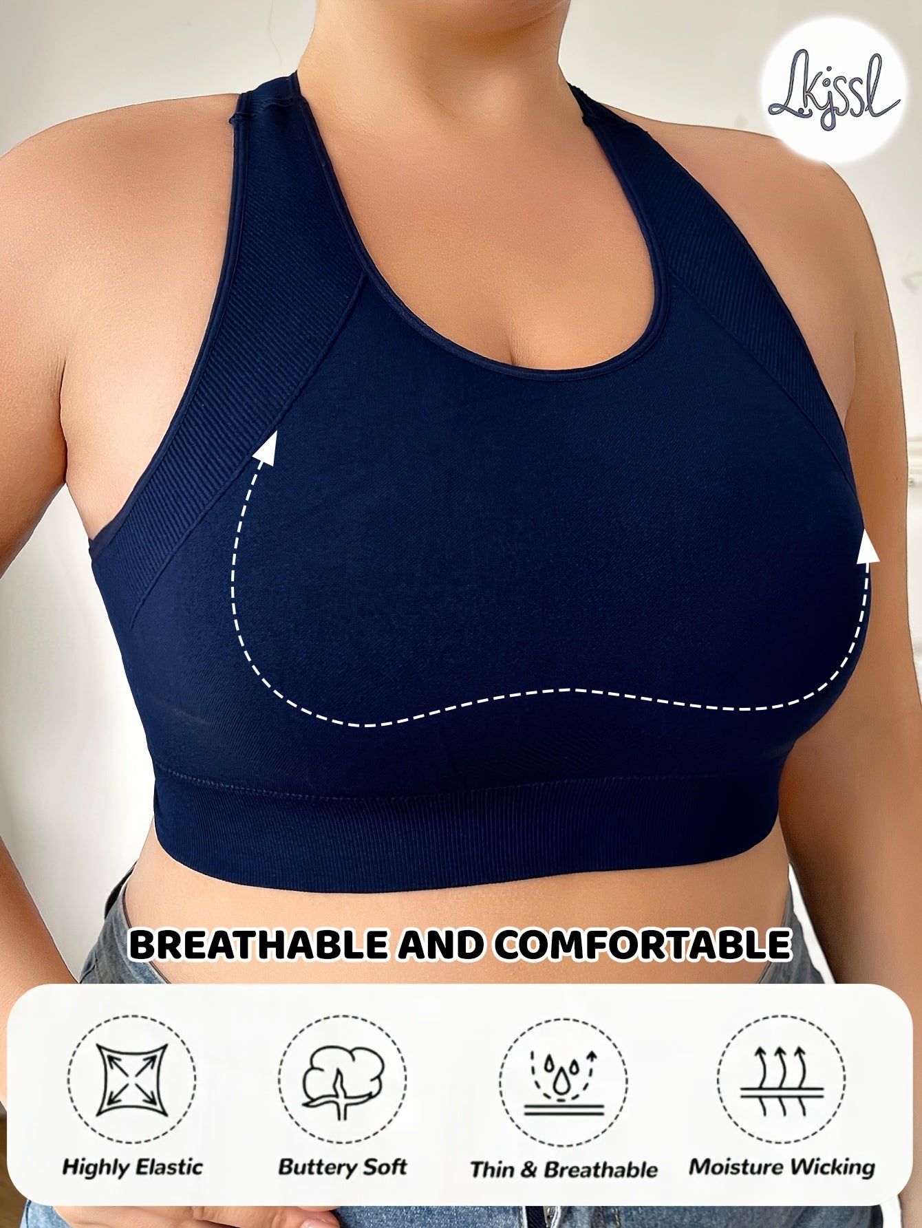 Women's Seamless Breathable Sports Bra Dark Blue for Yoga Running Casual