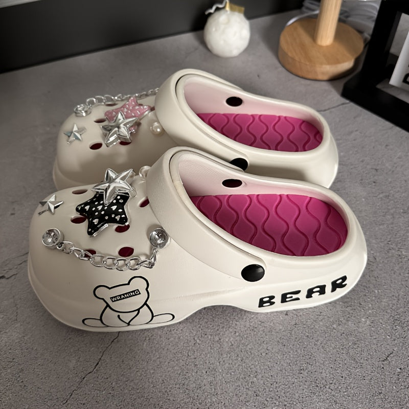 Women's Breathable Thick-Soled Slippers with Star Accessories Indoor Outdoor