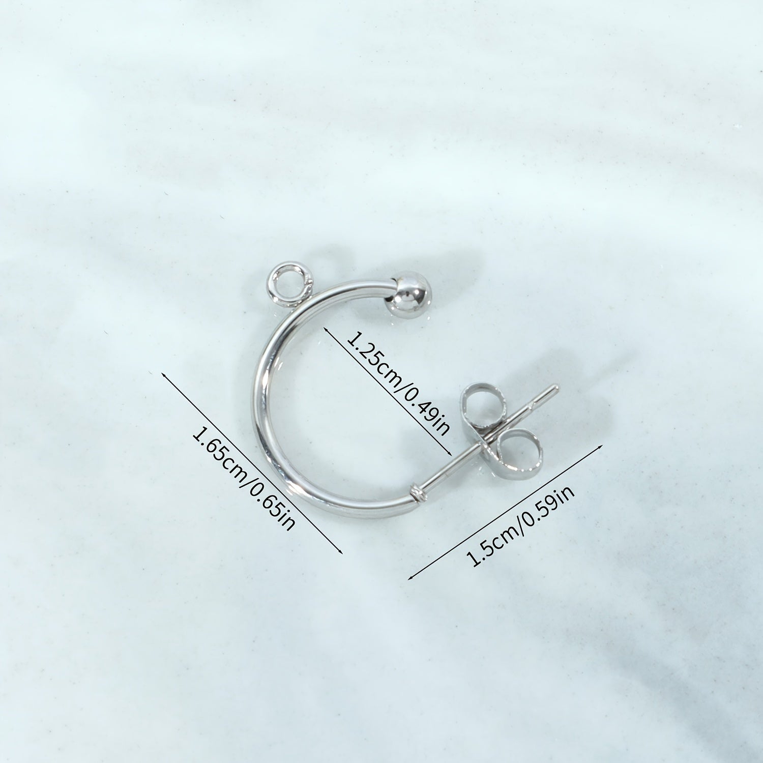 Stainless Steel C-shaklidagi sirg‘alar, 10 ta to‘plam, DIY zargarlik ishlab chiqarish uchun, to‘pli beadlar bilan