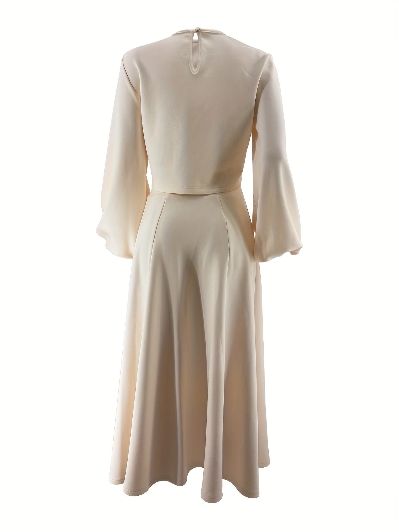 Women's Skirt Set with Lantern Sleeve Top and Draped Midi Skirt Solid Polyester All-Season