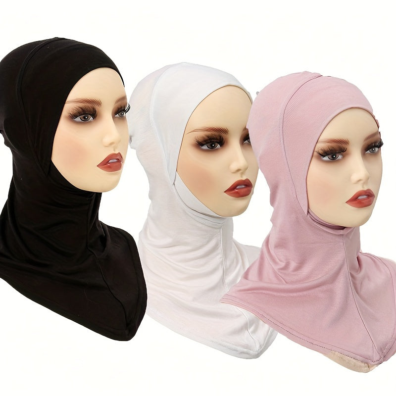 Set of 3 Solid Color Breathable Inner Hijab Caps for Women with Pullover Style