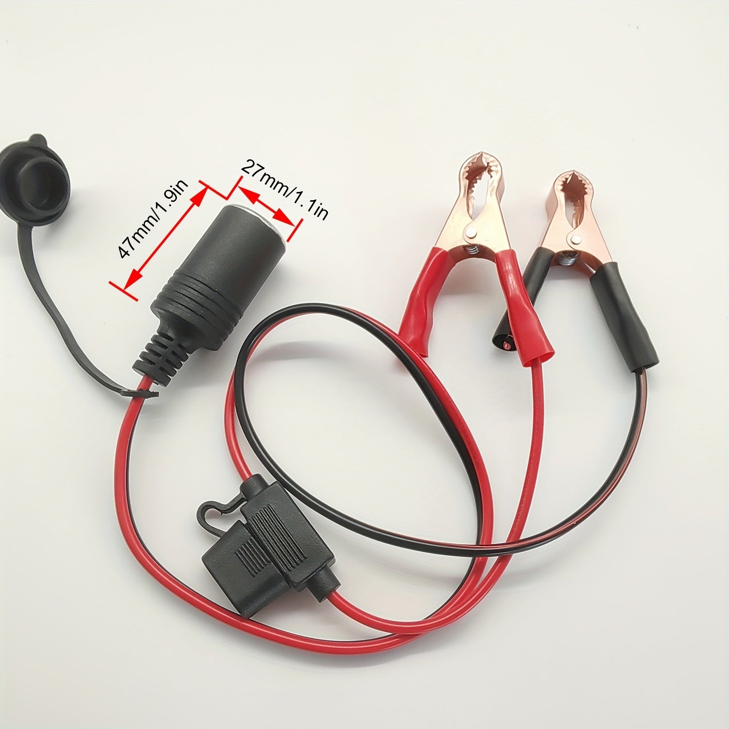 Female Car Battery Adapter Extension Cable with 10A Fuse and Alligator Clips
