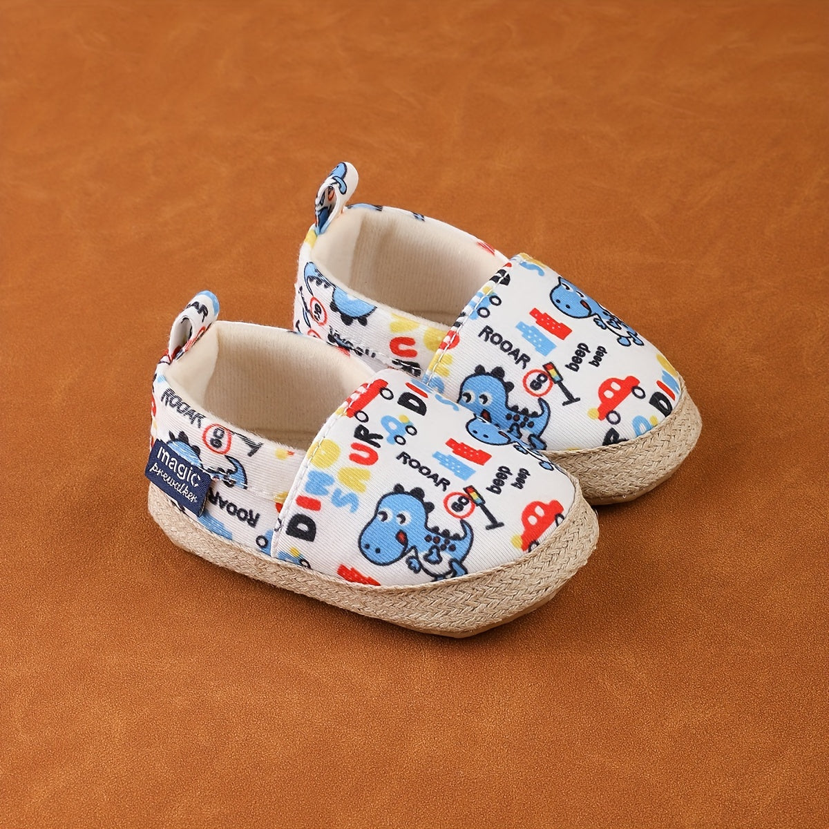 Zapatillas slip-on para bebés niños y niñas, patrón de animales de dibujos animados, de caña baja, tela, plantilla de EVA, suela de PU, casual para todas las estaciones