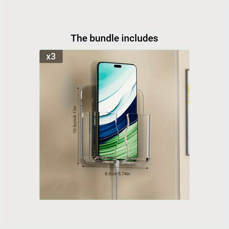 Acrylic Wall-Mounted Phone Holder with Adhesive Remote Control Base No-Drill Storage Rack