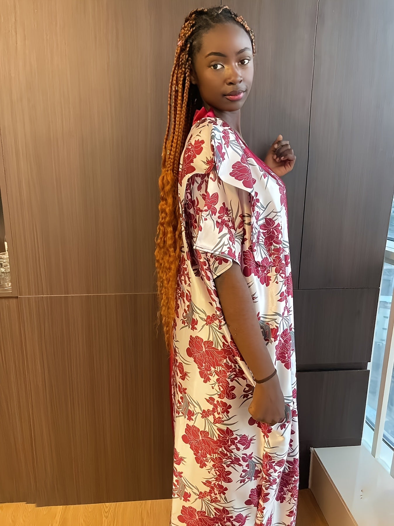 Women's Plus Size V-Neck Sequin Long Dress, Loose Fit, All Seasons