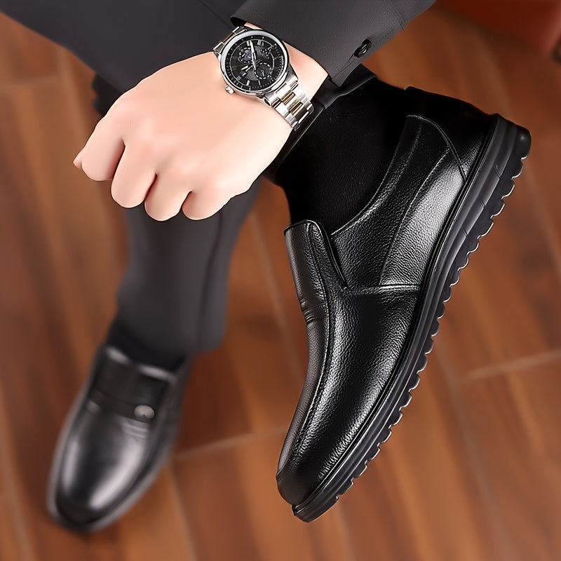 Men's Slip On Loafer Shoes Cow Leather Non Slip Rubber Sole Casual Dress Shoes