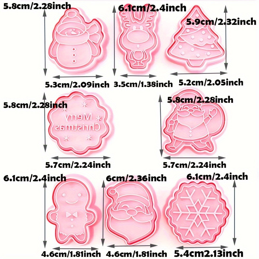 Set of 8 Christmas Cookie Stamp Tools with Snowflake Snowman Deer Santa Tree