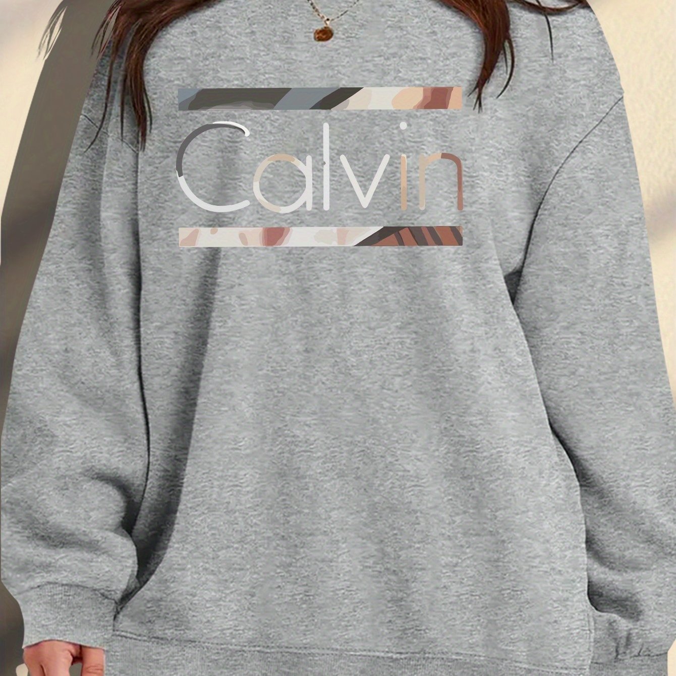 Plus Size Women's Crew Neck Sweatshirt Light Blue Relaxed Fit Knit