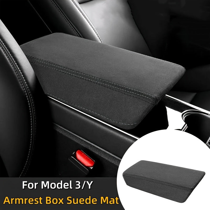 Black PU Leather Armrest Box Cover for Tesla Model 3/Y Center Console