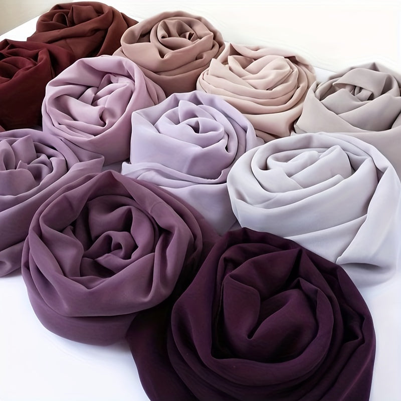 Women's Solid Color Polyester Chiffon Hijab Scarf Lightweight Elegant Muslim Head Cover