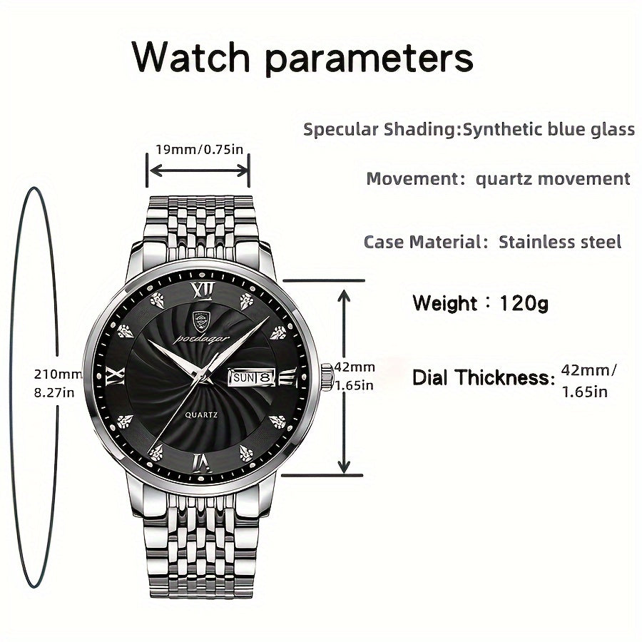 Reloj de cuarzo luminoso casual para hombre con correa de acero inoxidable