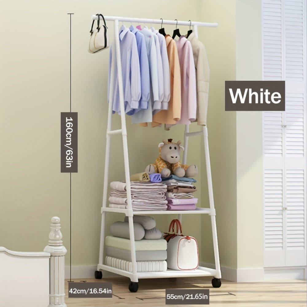 Metal Garment Rack with Wheels Triangle Storage Organizer Multi-Tier Clothes Coats Stand