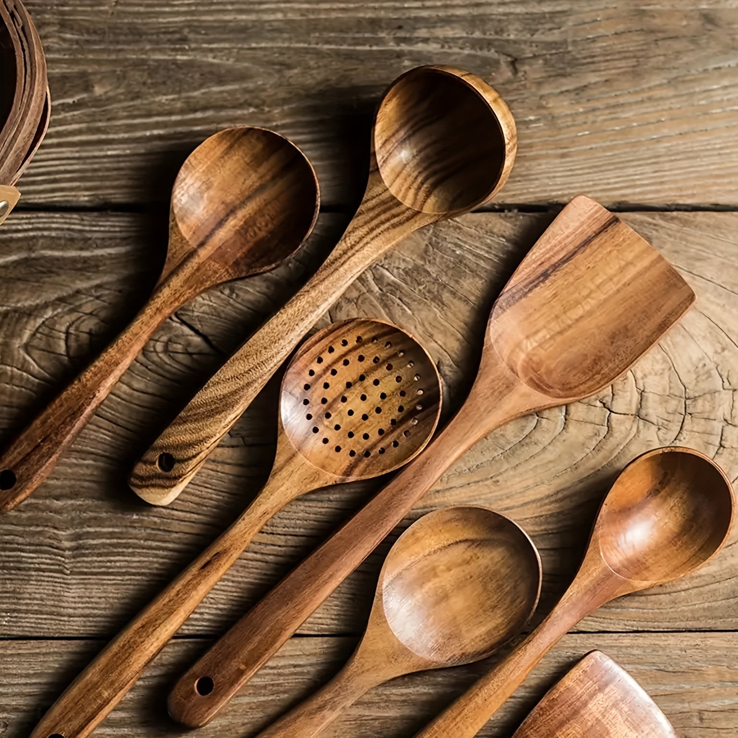 Juego de 5 piezas de utensilios de cocina de madera, espátula, cuchara, wok, espátulas, utensilios antiadherentes