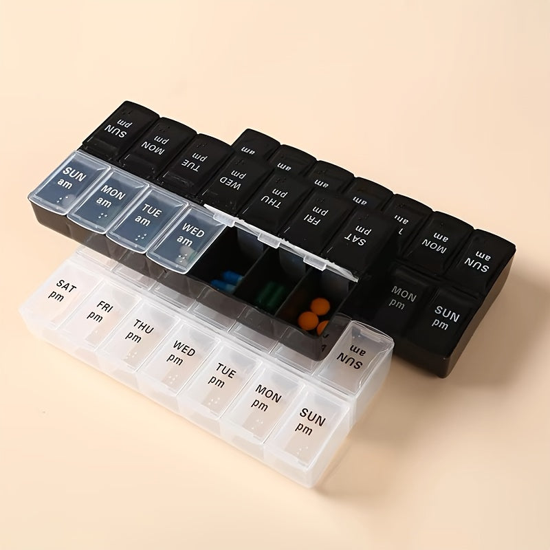 14-Compartment Weekly Medicine Organizer Portable Divided Box with Morning and Afternoon Sections