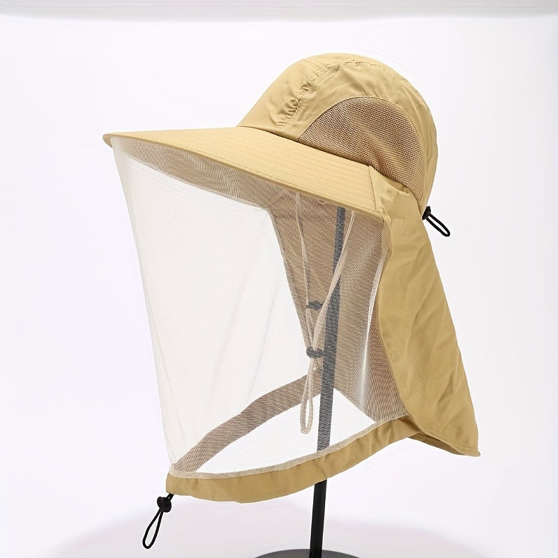 Outdoor Mesh Hat with Face Cover Sun Protection Breathable Mask for Fishing