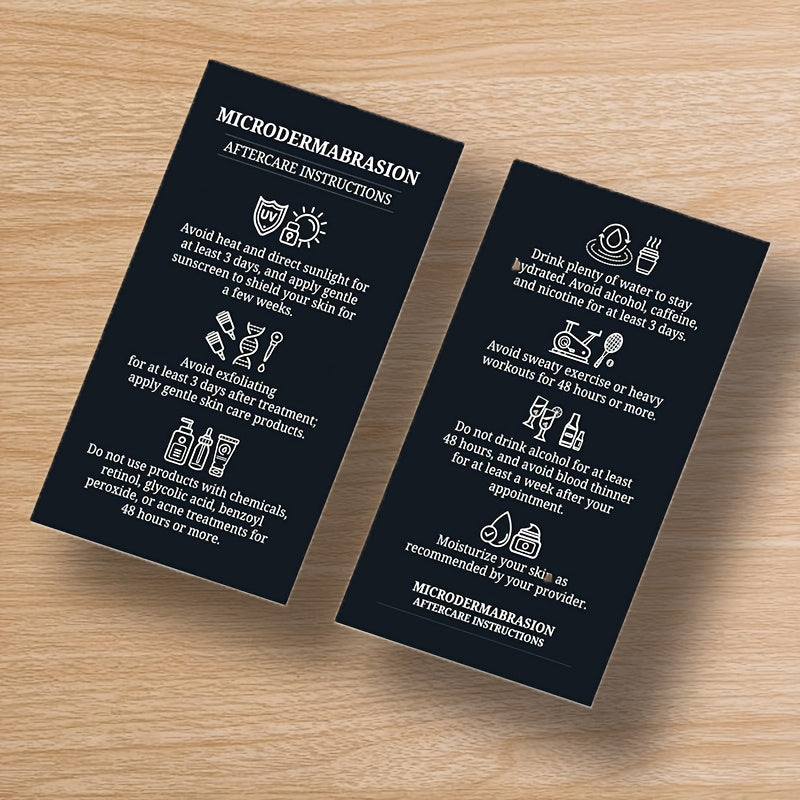 Set of 50 Durable Microdermabrasion Aftercare Instruction Cards for Skincare and Beauty Treatments