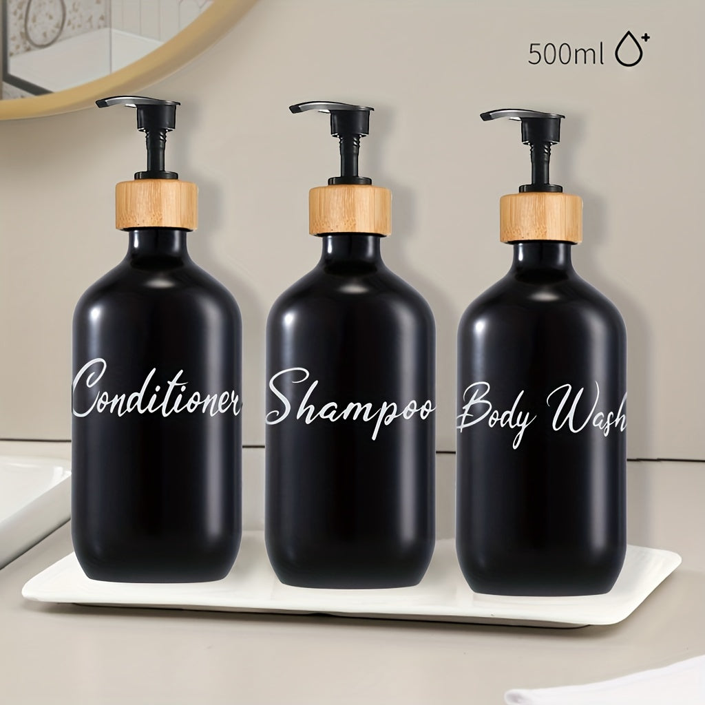 Black Soap Dispensers Set of 3 Refillable Liquid Storage Containers for Bathroom Shower
