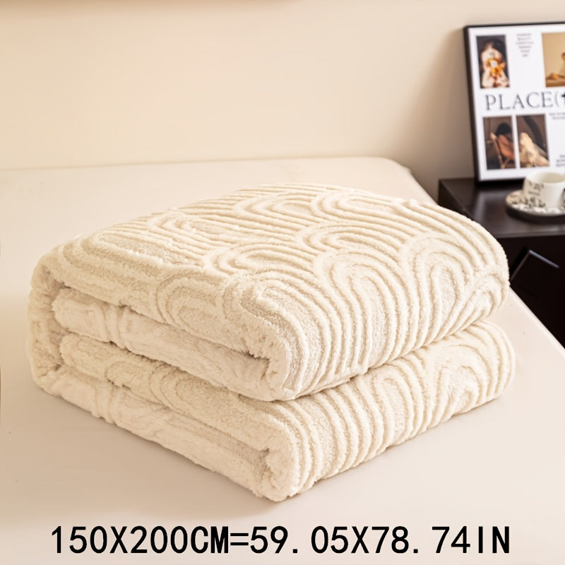 Striped Plush Bed Blanket with Vintage Roman Column Pattern Polyester All-Season Sofa Throw