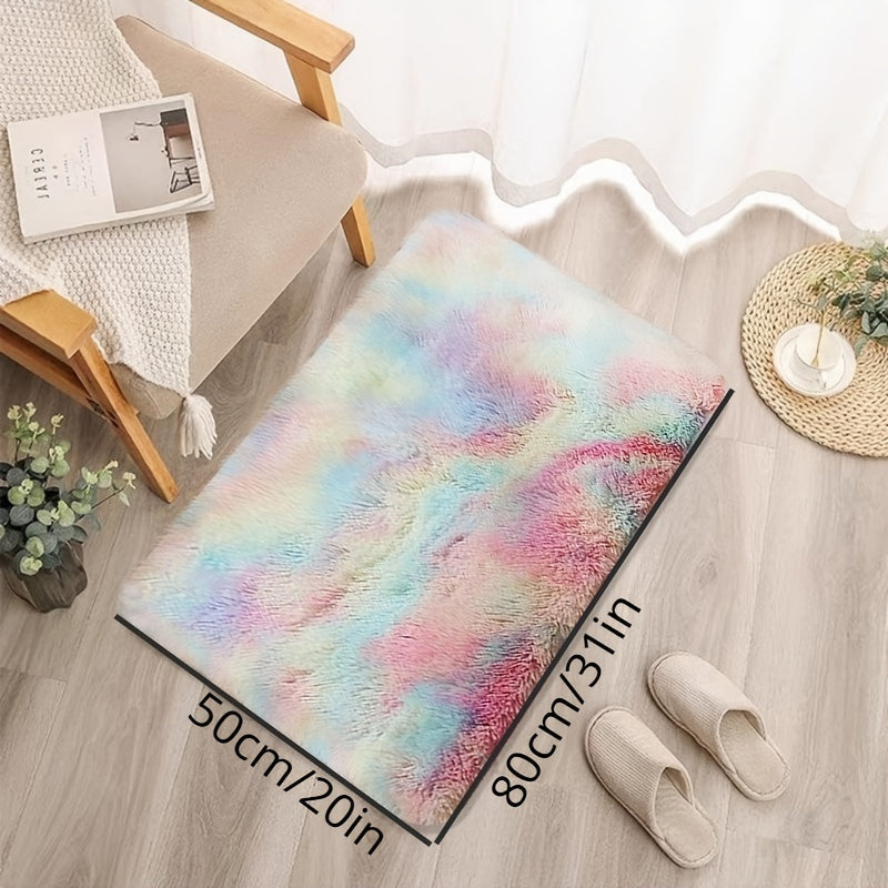 Yotoqxona va yashash xonasi uchun hashamatli shag mat, qizlar va yoshlar uchun yumshoq kamalak rangli gilam, uy bezatish uchun tie-dye tashqi mat, plush polyester materialdan tayyorlangan o'yinchoq dizayn – yotoqxona bezatish uchun mukammal.