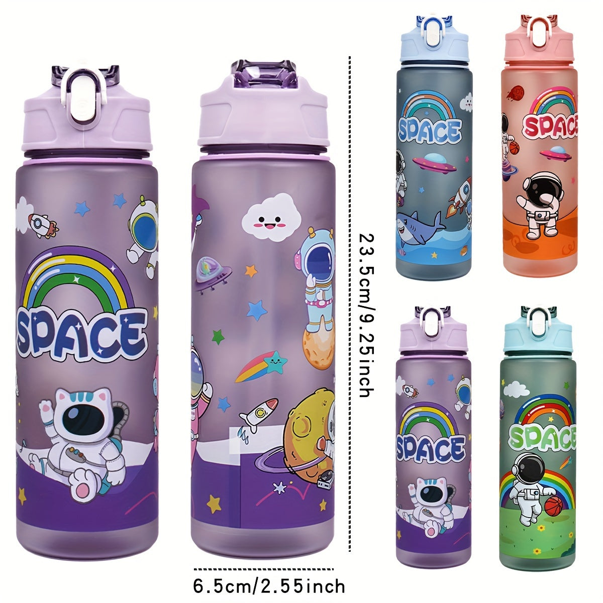 21oz BPA-Free Plastic Water Bottle with Straw for Kids and Outdoor Activities Space Design