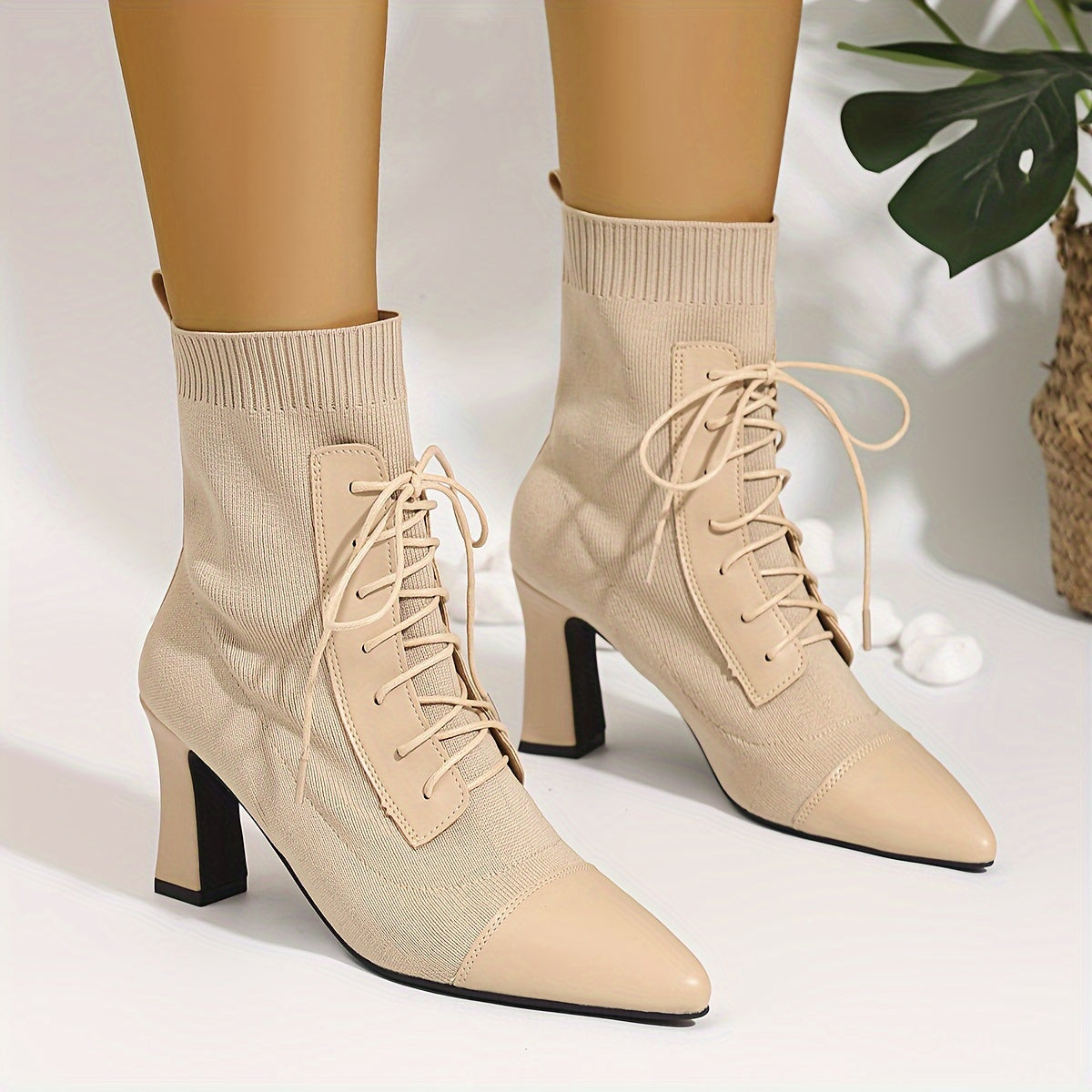 Women's Leather Ankle Boots Pointed Toe Buckle Elastic Western Winter