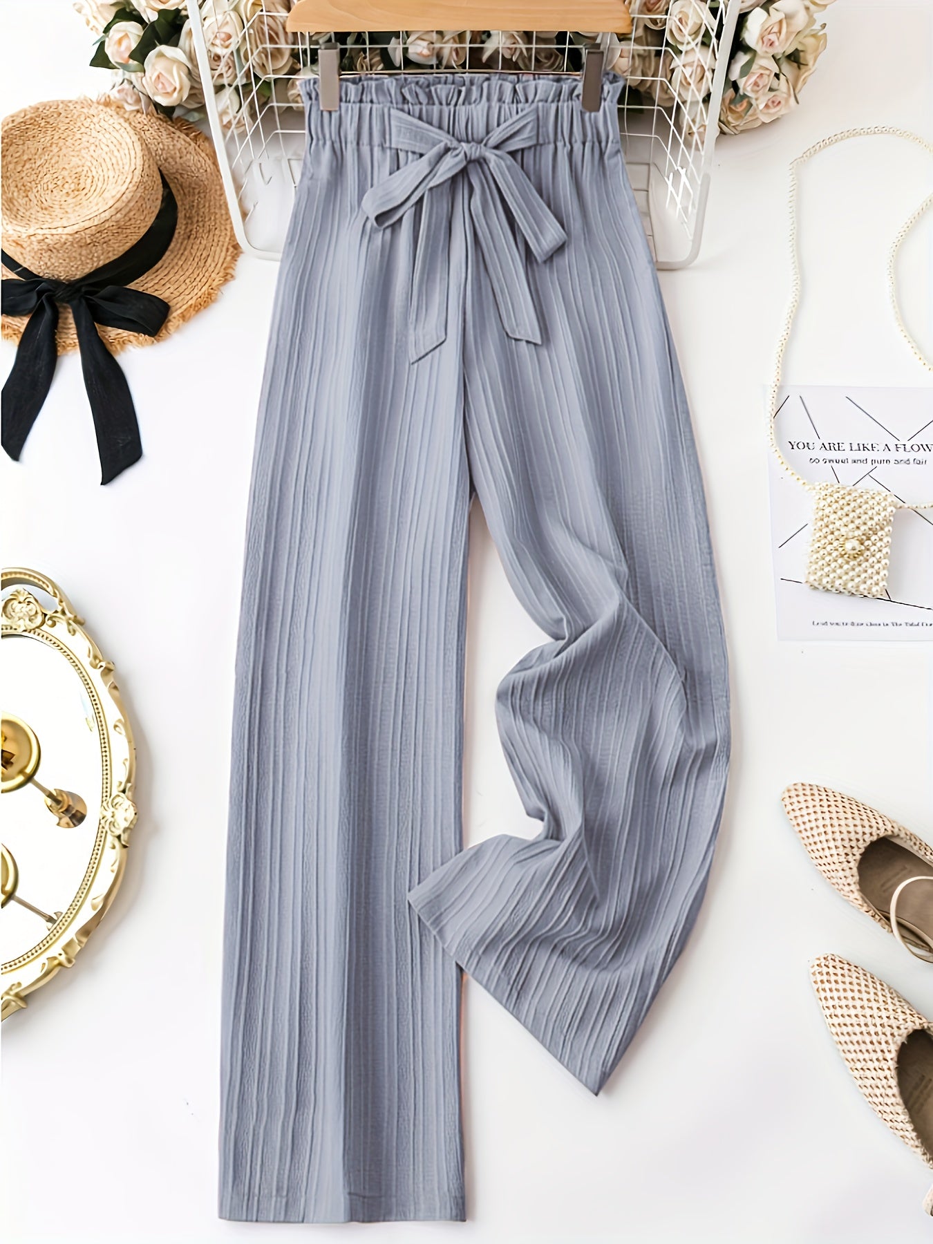 Pantalones casual de mujer de talla grande con pierna recta y cintura ajustable con cordón