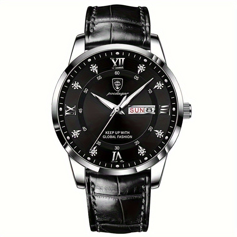 Unisex Casual Quartz Watch with Date Calendar Analog Display PU Leather Strap