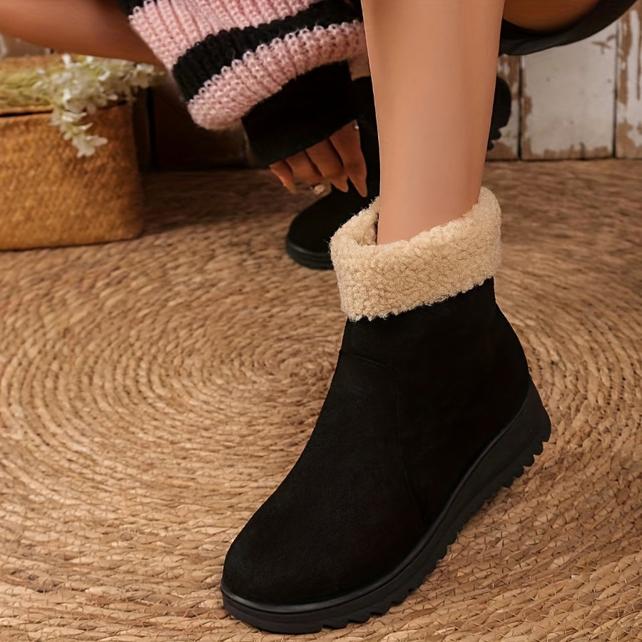 Women's Winter Snow Boots Faux Fur Collar Mid-Heel Slip-Resistant Winter Shoes