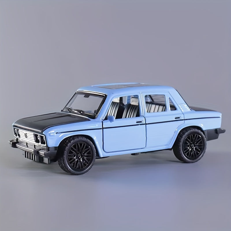 Dekoratsiya yoki sovg‘a uchun uchta ochiq eshikli 1/36 o‘lchamdagi retro sedan alloy avtomobil modeli
