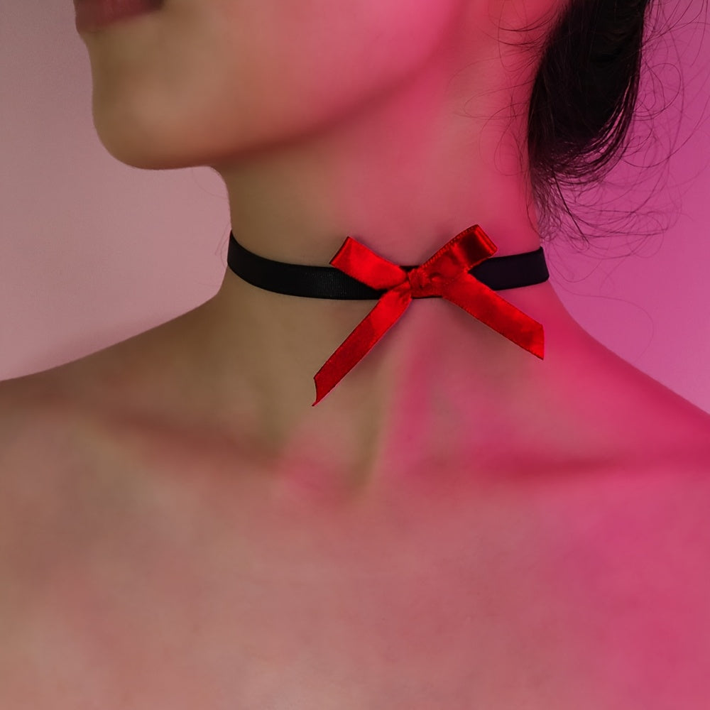 Black Bow Tie Choker Necklace for Music Festivals and Parties