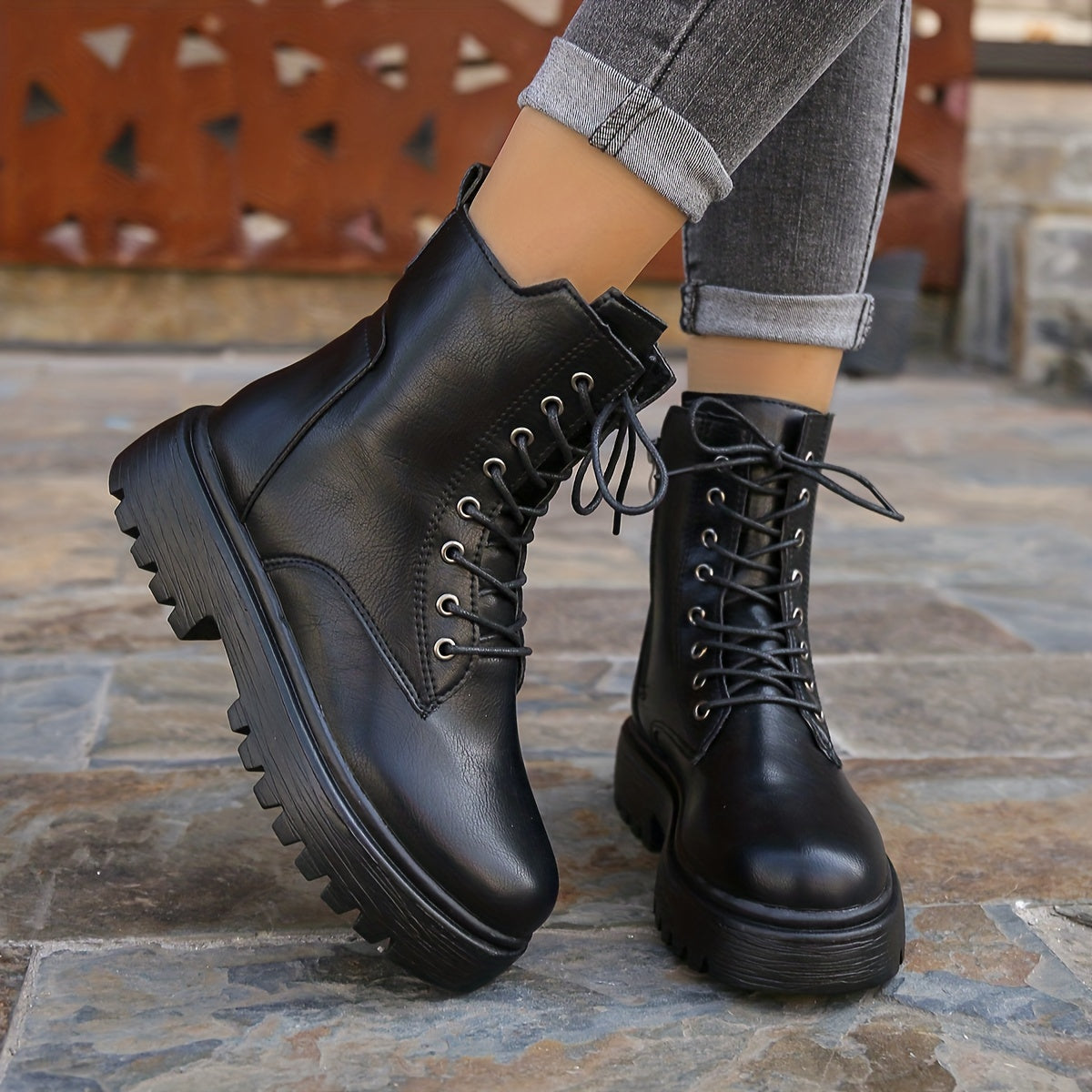 Women's Black Synthetic Leather Classic Boots with Neat Laces