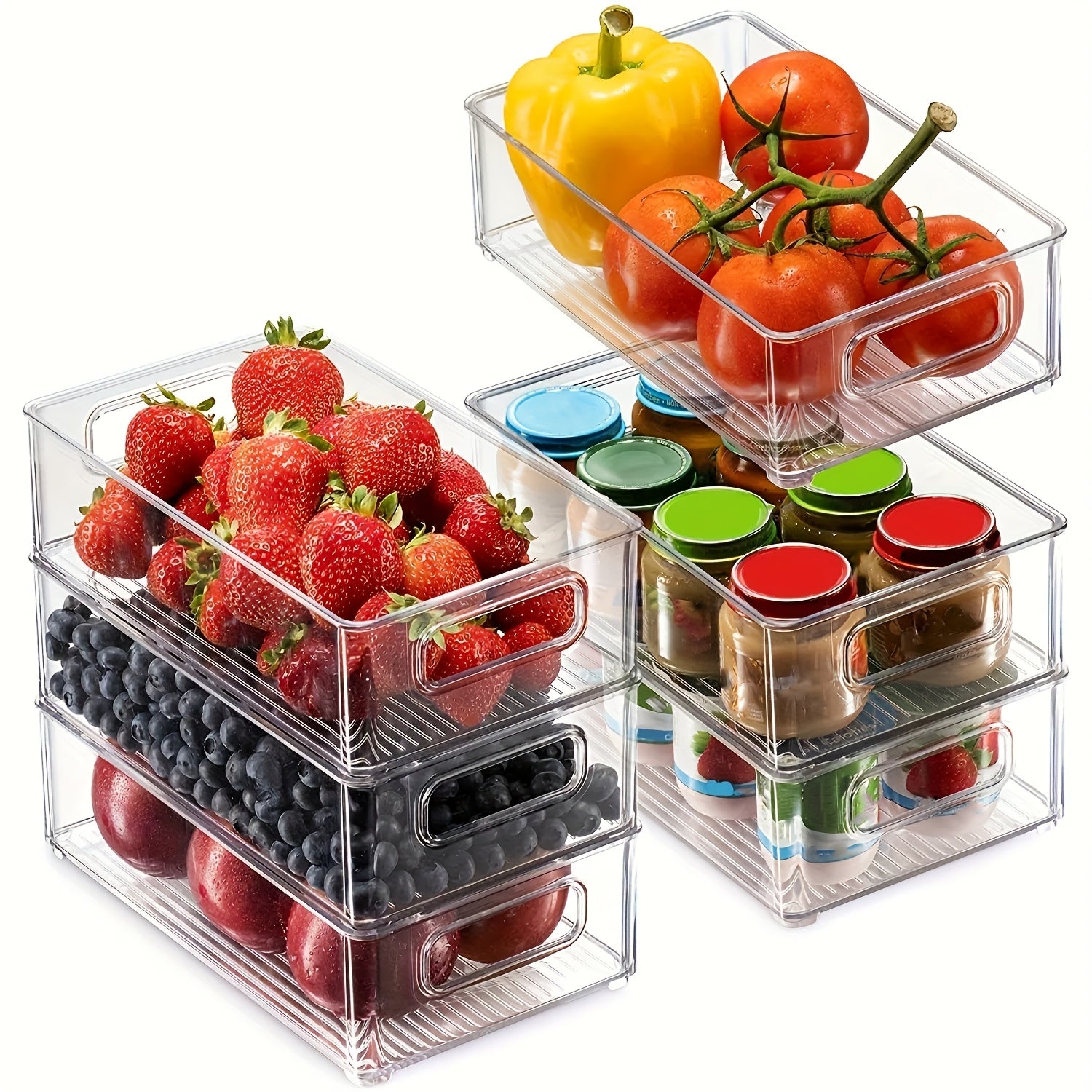 6-Piece Transparent Refrigerator Organizer Bins for Food Storage in Fridge Freezer Pantry and Kitchen Cabinets