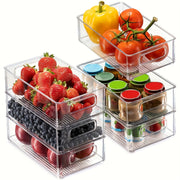 6-Piece Transparent Refrigerator Organizer Bins for Food Storage in Fridge Freezer Pantry and Kitchen Cabinets