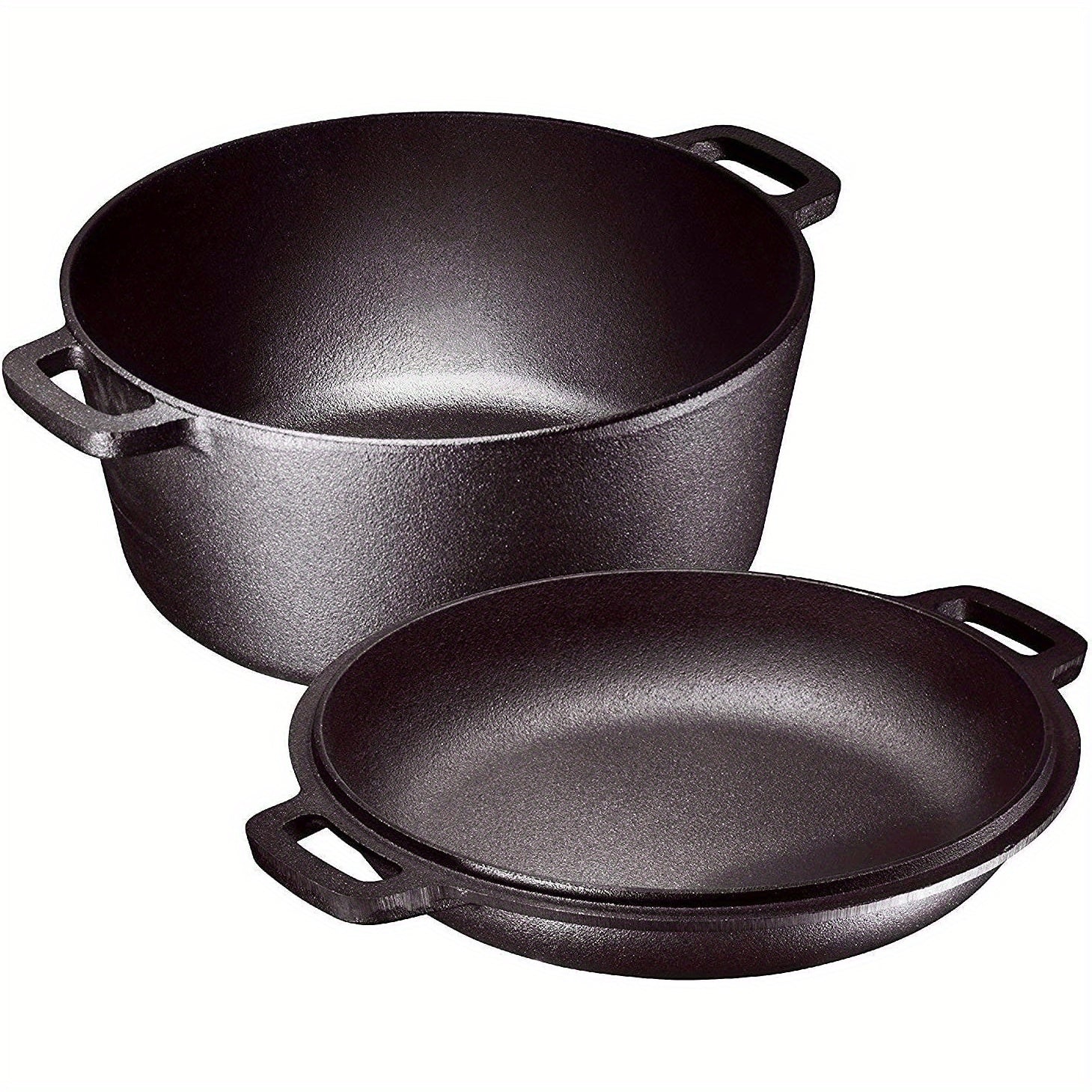 Cast Iron Dutch Oven and Frying Pan Set, 2-in-1 Cooking, Induction Compatible