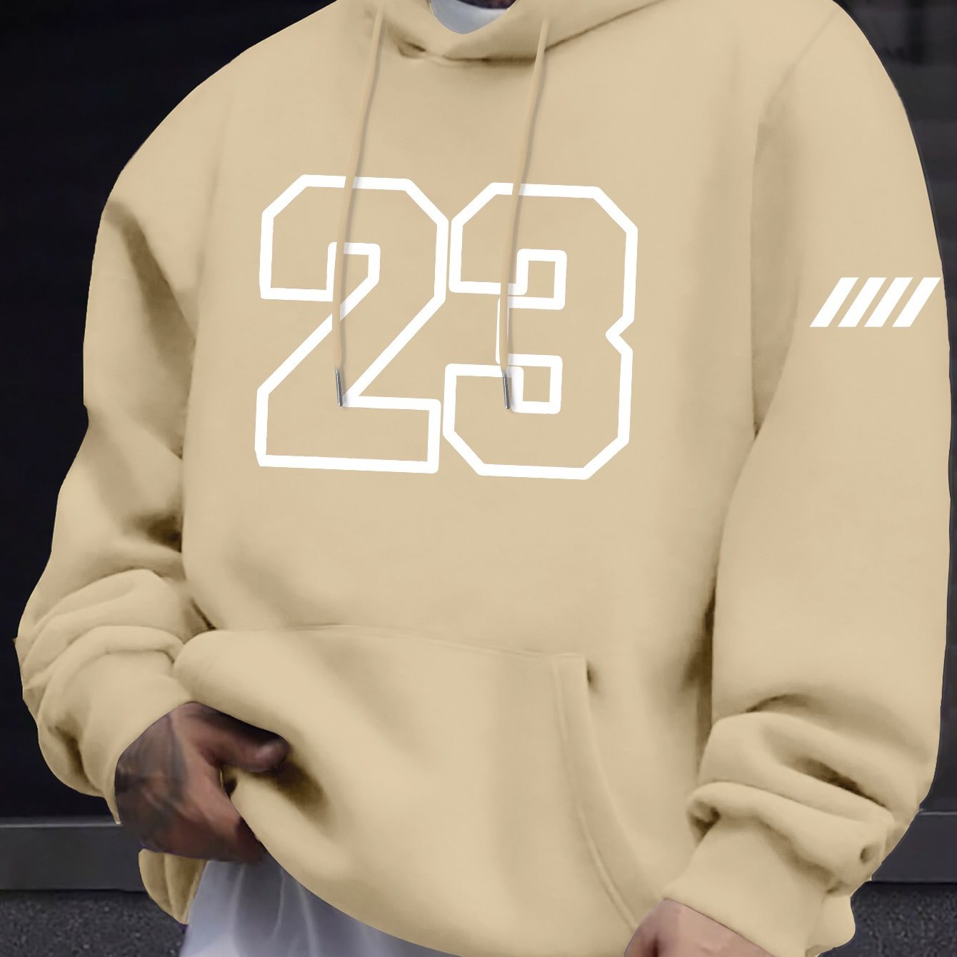 Men's Polyester Hoodie with Kangaroo Pocket, Casual Geometric Print for Fall and Winter