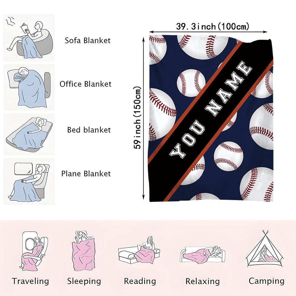 Personalized Sports Theme Cozy Polyester Flannel Blanket with Custom Name for All Seasons