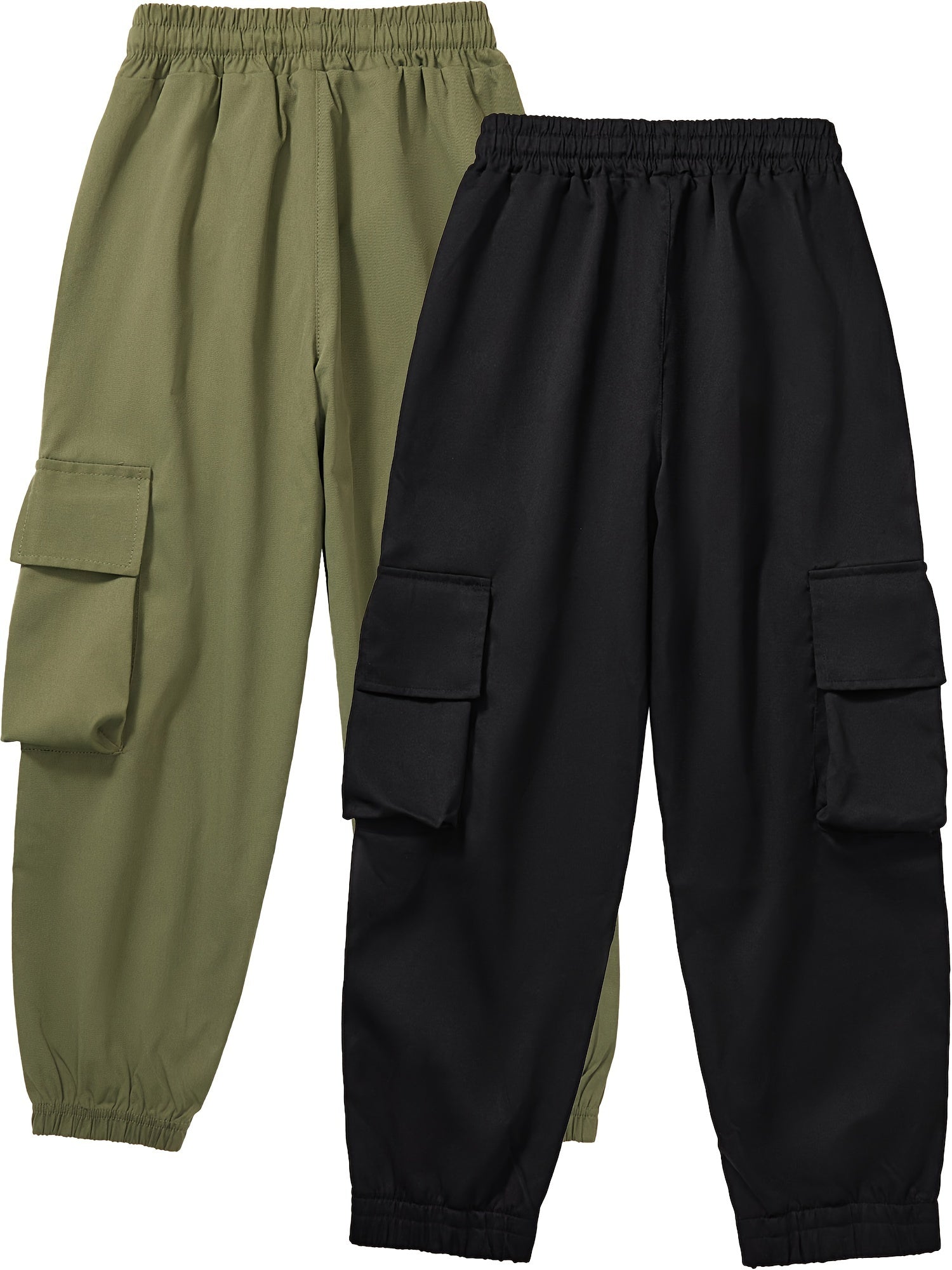 Boys Cargo Pants with Elastic Waist and Multi-Pocket Design in Durable Polyester for All Seasons