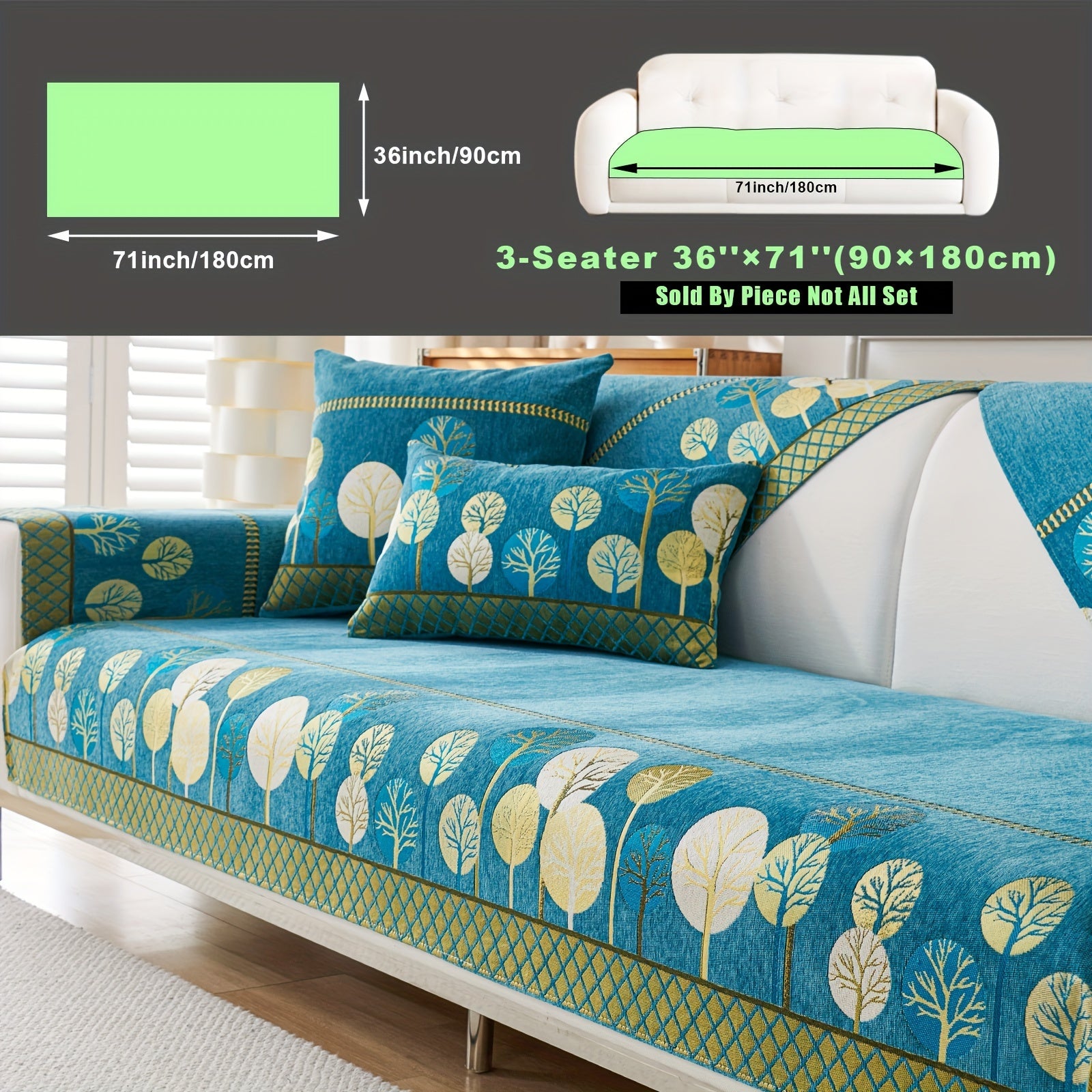 Bohemian Style Sofa Cover with Moonlight Forest Tree Pattern Non-Slip Machine Washable for Single to Quadruple Seat Sofas