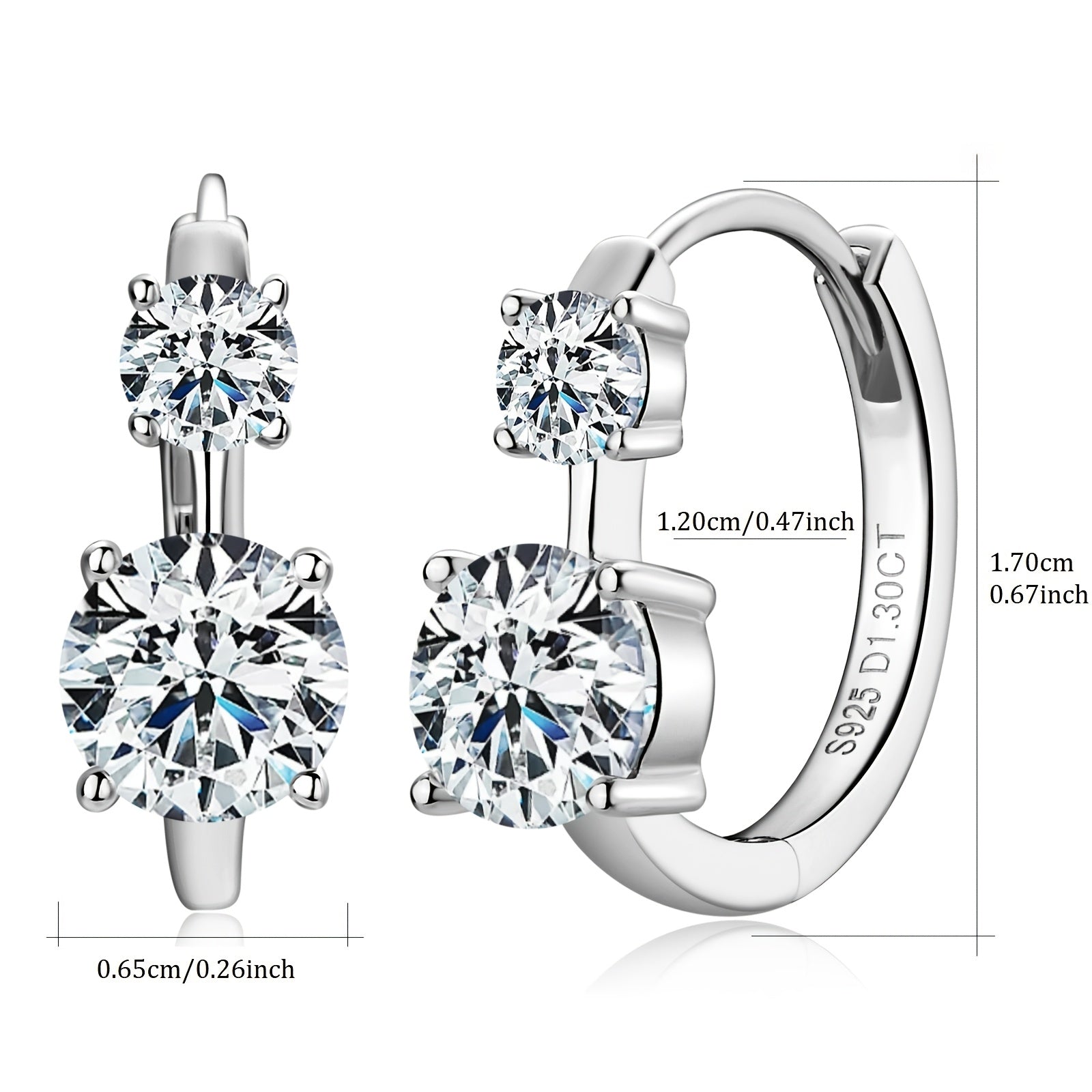 Women's Silver Earrings with Moissanite Stones 6.5mm and 4mm GRA Certified