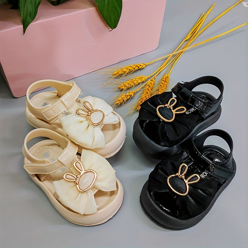 Детские сандалии для девочек с закрытым носком, легкие, мягкая подошва, противоударный дизайн с кроликом для обучения ходьбе